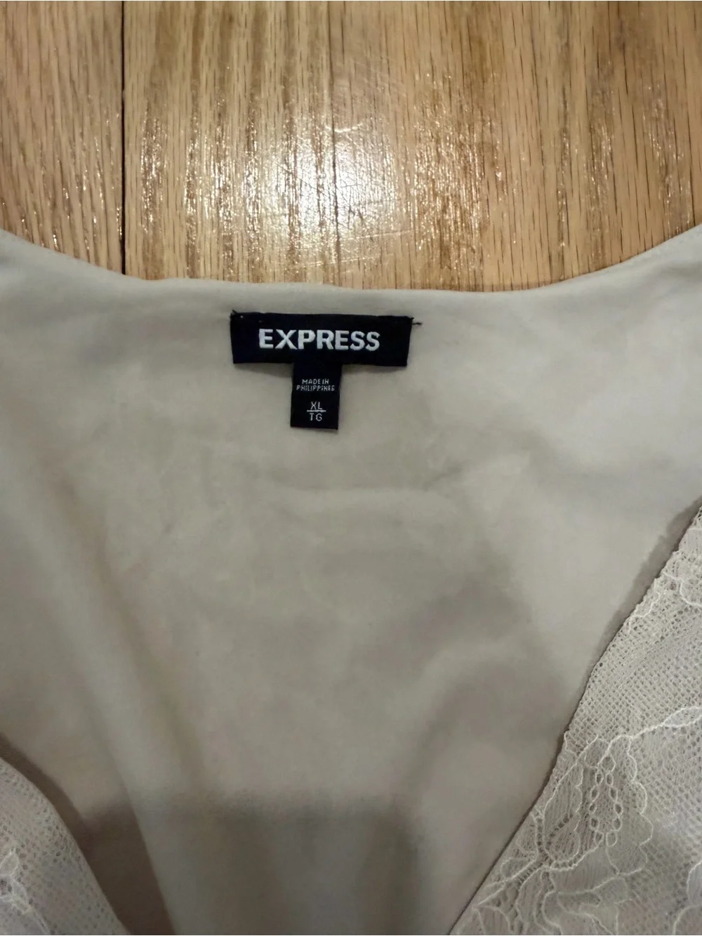 Express Lace Ruffle V-Neck Blouse — Light Beige (S-XL)